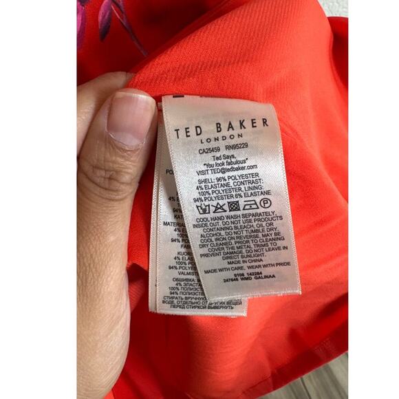 Ted Baker Elegant Red Floral Spring Summer‎ Front Slit Midi Dress Size 4 - Picture 5 of 10
